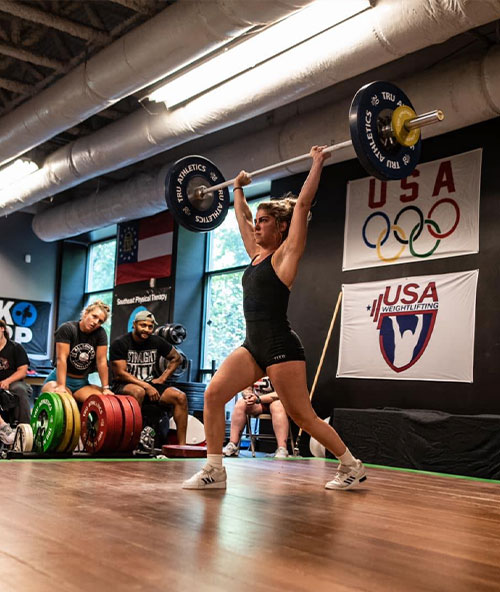 Weightlifter competing at USA Weightlifting event.