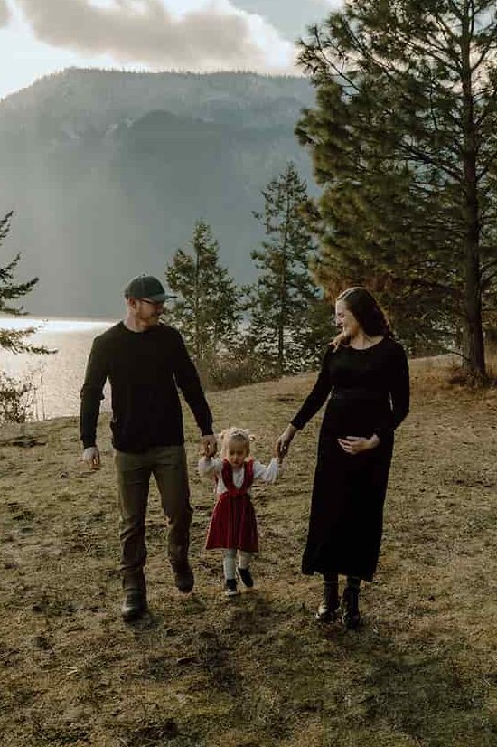 Family walking together in scenic nature setting