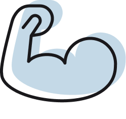 Blue flexed bicep muscle icon illustration